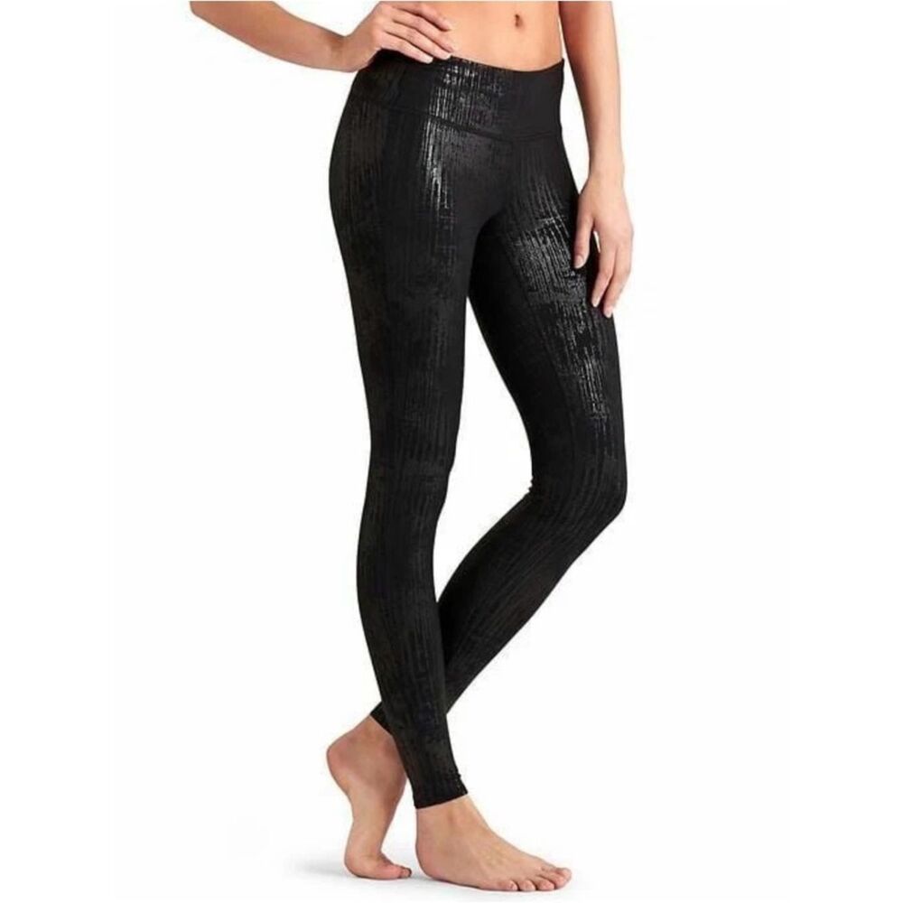 Athleta Black Shimmer Crackle‎ High Rise Chaturanga Tight Leggings XS